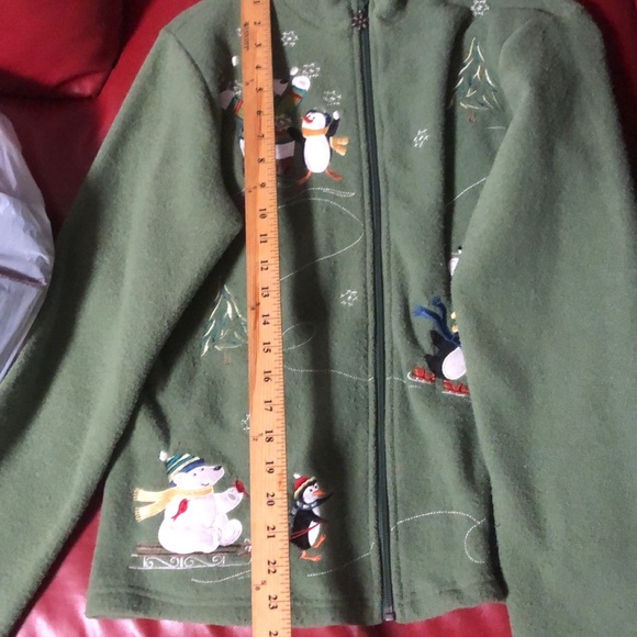 Vintage Christmas zipper green sweater- size M - Picture 11 of 16